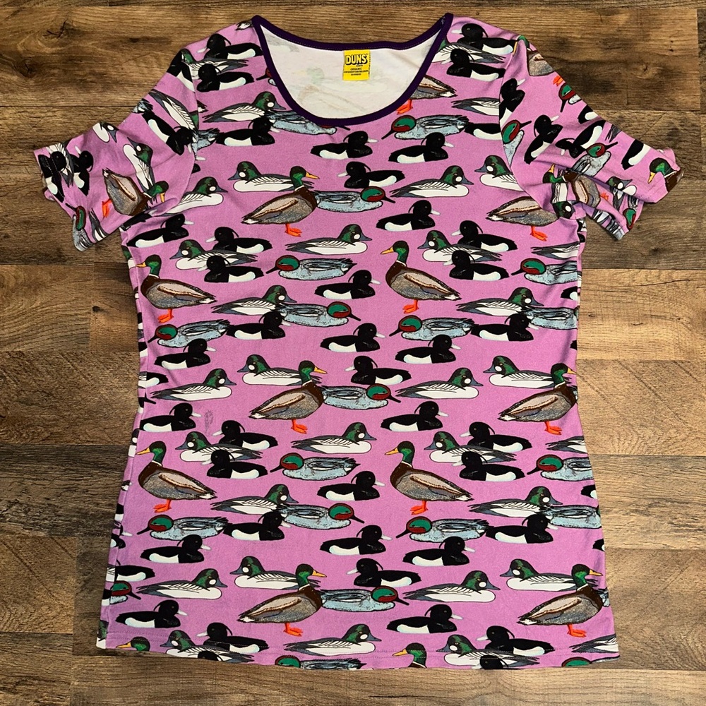 🦆EUC DUNS of SWEDEN WOMENS 100% ORGANIC COTTON DUCK PRINT SHIRT TOP🦆size XL